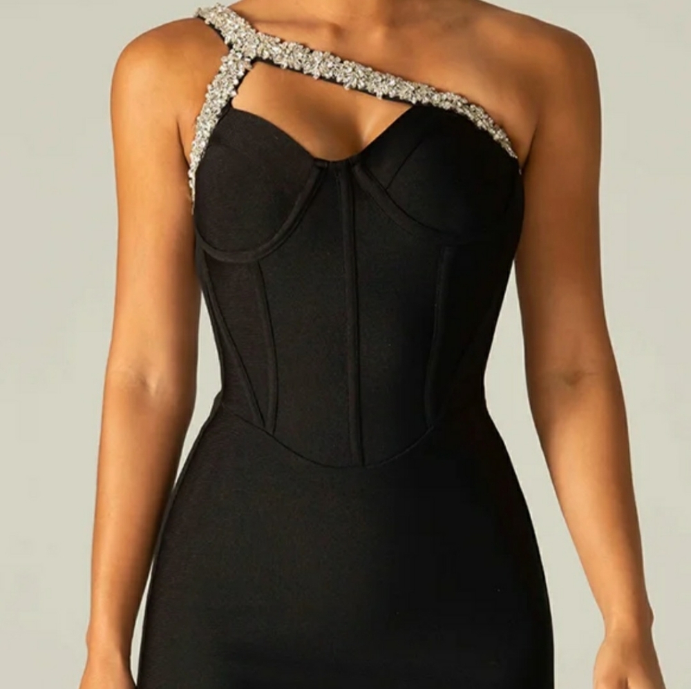 Black Silver Rhinestone Dress - Picture 2 of 2